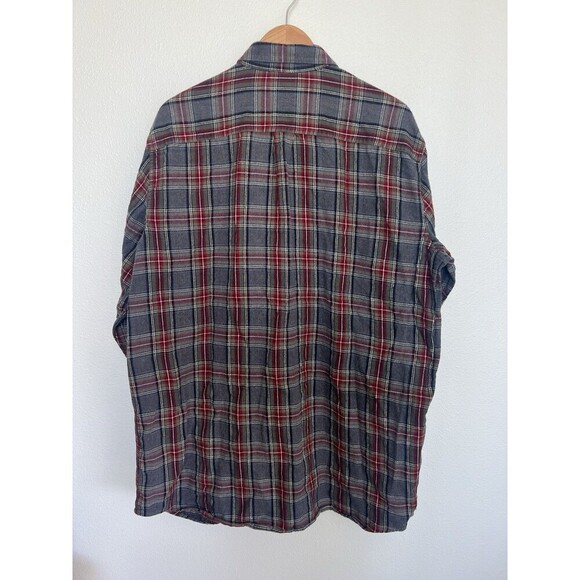LL Bean Red Stewart Scotch Plaid Flannel Long Sleeve Button Up Traditional Fit - Picture 5 of 9